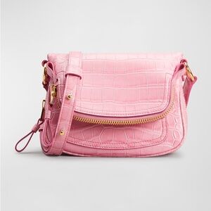 Tom Ford mini Jennifer Pink Crocodile-Embossed crossbody bag
